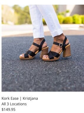 Kork-Ease Kristjana Black Leather Strappy Block Heel Sandals Size 7